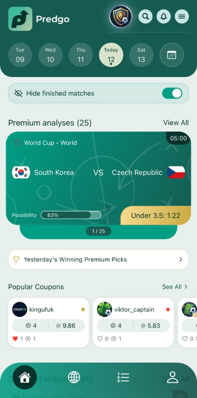 PredGo ana ekran — premium analizler